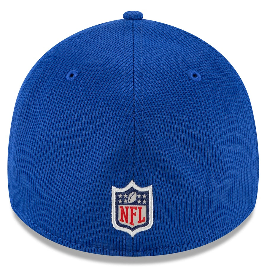 Buffalo Bills New Era 2022 Sideline Sport Cuffed Pom Knit Hat - Cream/Royal