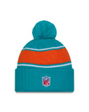 Miami Dolphins New Era 2024 Sideline Cuffed Knit Hat With Pom