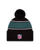 Philadelphia Eagles New Era 2024 Sideline Cuffed Knit Hat With Pom Black