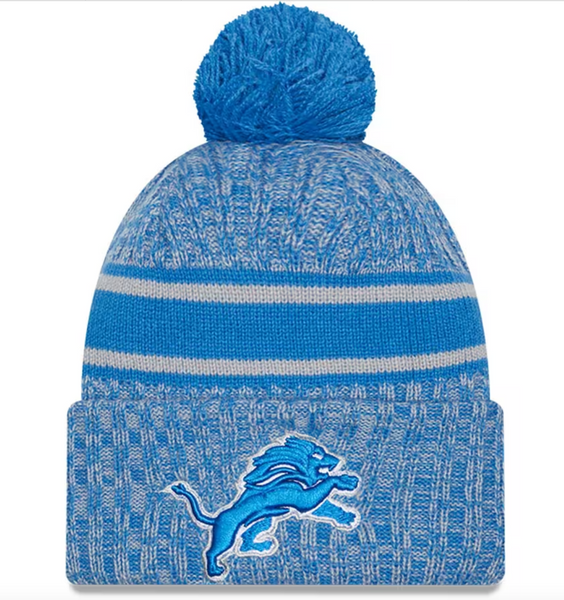 Men's NFL New Era Cream/Royal 2022 Sideline Sport Cuffed Pom Knit Hat