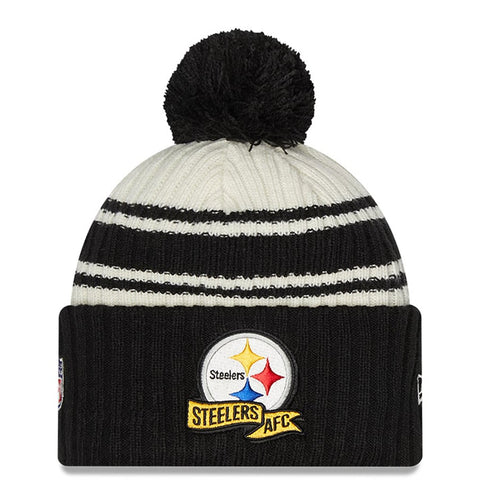 Pittsburgh Steelers 2022 New Era On Field Sports Cuffed Pom Knit
