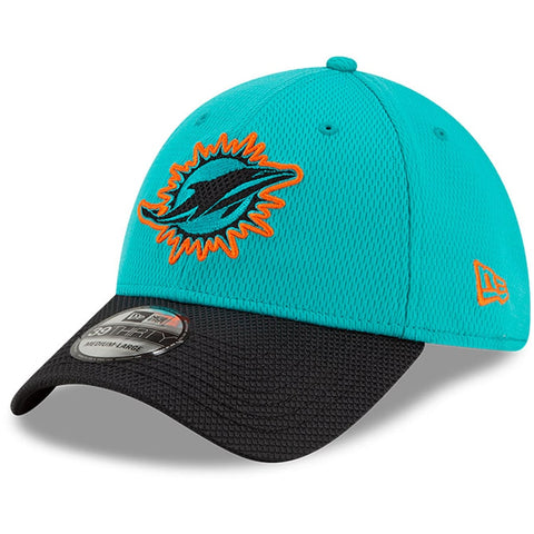 Miami Dolphins New Era Aqua/Black 2021 NFL Sideline Road 39Thirty Flex Hat